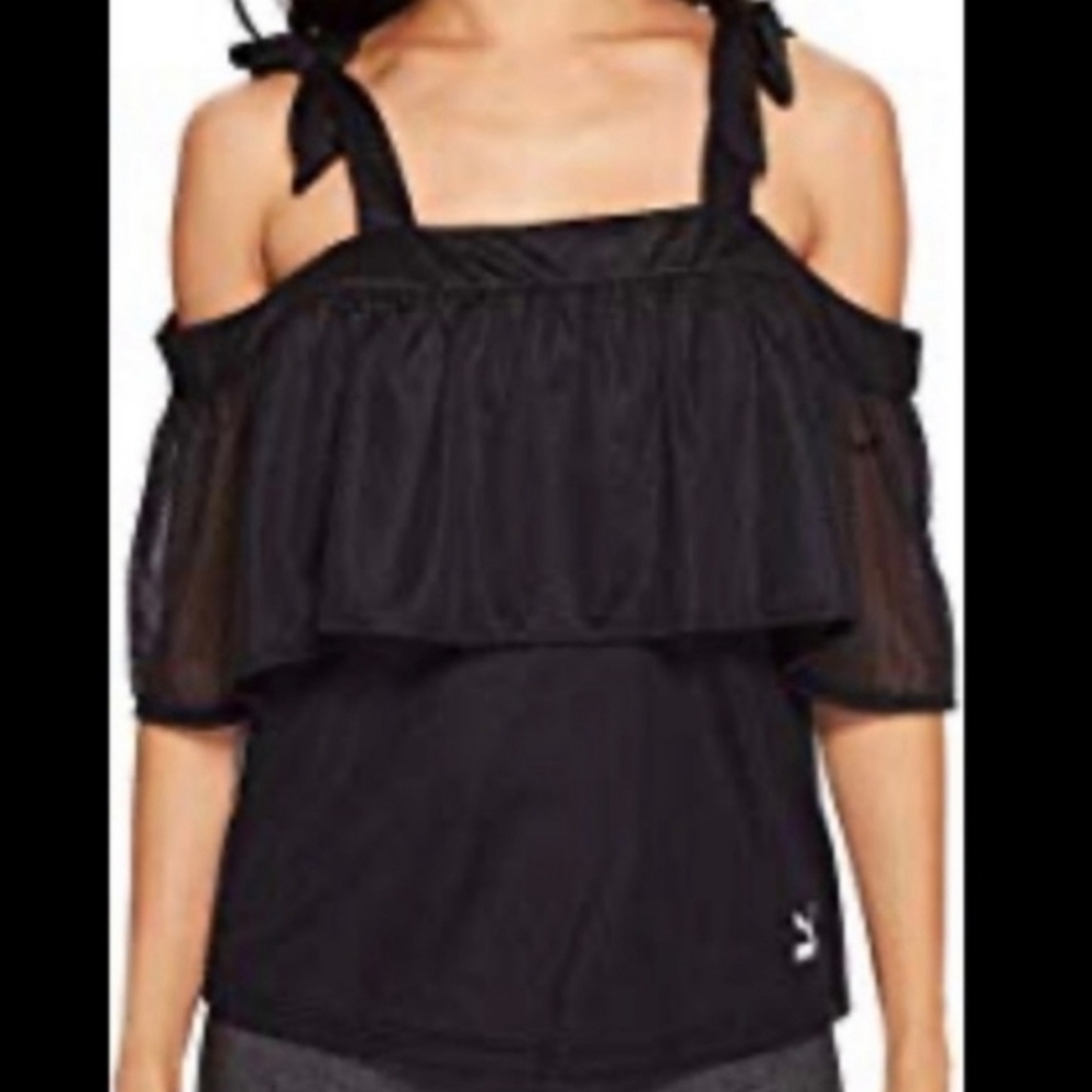 Puma Black Mesh Tie on Shoulders Tank Size Medium